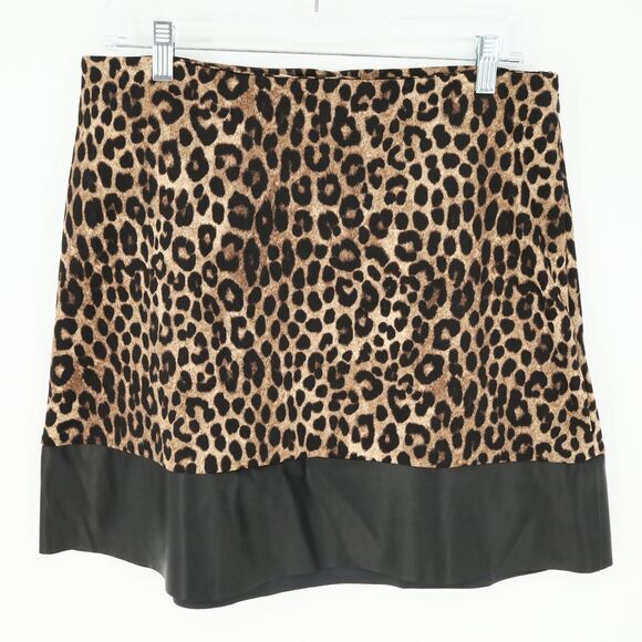 Michael Kors Skirt Petites PL LP Animal Print Faux Leather Hem Short Career - Picture 1 of 11